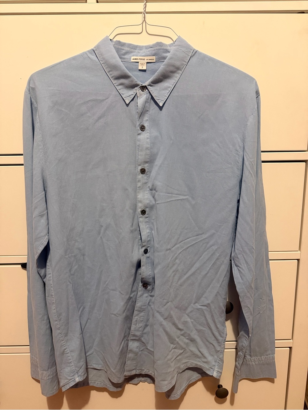 James Perse Men's Light Blue Long-Sleeve Button Shirt